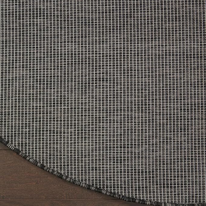 Nourison Positano Indoor/Outdoor Charcoal 6' x Round Area Rug, Easy Cleaning, Non Shedding, Bed Room, Living Room, Dining Room, Backyard, Deck, Patio (6 Round)