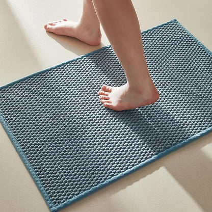 Bathroom Rugs Non Slip Washable, Super Absorbent Thin Bath Mat Quick Dry Low Pile Bathroom Rug, Debim Blue 24"x47"
