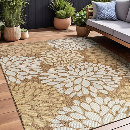 Beverly Rug Outdoor Rug 6x9 Modern Exotic Tropical Leaf Area Rugs for Indoor and Outdoor Patio Deck Porch Garden Water Resistant Washable Outside Carpet (6 x 9 Wooden)
