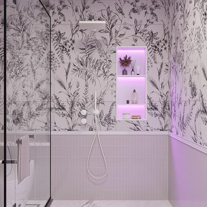 Stainless Steel Shower Niche 12" X 30", No Tile Needed Wall Niche with RGB Led Light, Recessed Shower Shelf for Bathroom Storage Over Mount Installation, Matte White