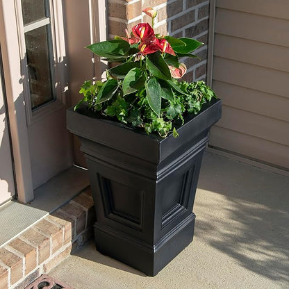 Step2 Atherton Square Planter, Large Planters for Outdoor Plants, Gardening and Flower Pot for Patio or Porch, Efficient Drainage, Durable Plastic, Onyx Black