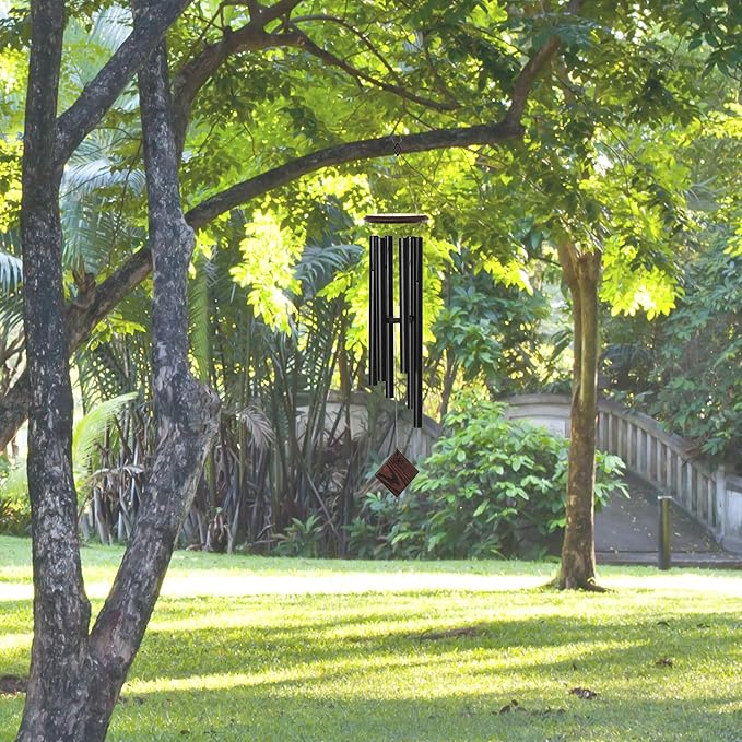 Woodstock Chimes Pluto Wind Chime for Outside 37" Black Teak Medium Tone Sound for Outdoor Garden, Patio, Porch Decor Gifts, Encore Collection, DCKT37