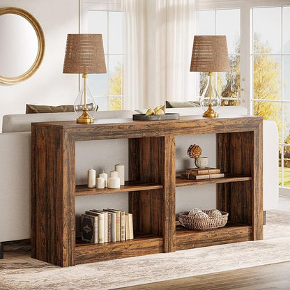 Tribesigns 59-Inch Farmhouse Entryway Table, 3-Tier Console Tables for Living Room, Wood Console Behind Couch for Living Room, Hallway, Foyer, Rustic Brown