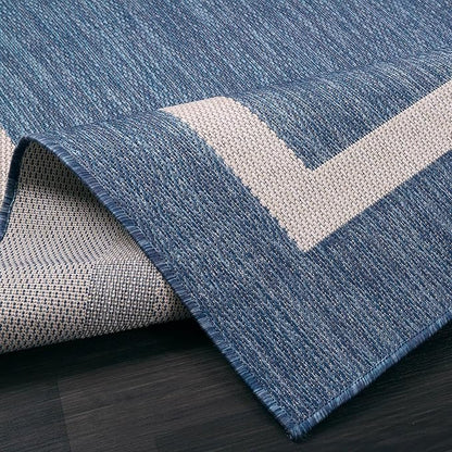 Bordered Outdoor Rug 9x12 Washable Outside Carpet for Indoor Patio Porch Waterproof Easy Cleaning Non Shedding Area Rugs Blue 9 x 12