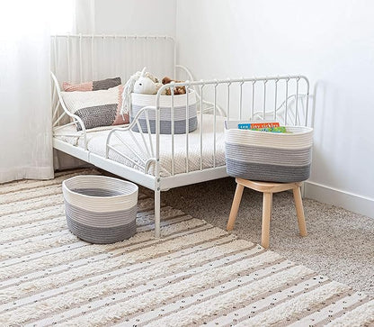 OrganiHaus Set of 3 Woven Storage Baskets for Organizing, Cotton Rope Organizer Bins for Shelves, Closet & Nursery, Dog Toy Basket, Decorative Bins for Toys, Towels & Books - 15x10x9, Grey