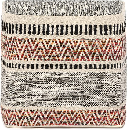 REDEARTH · Tufted Pouf Ottoman with Filler Textured Storage Cube Bean Bag Pouffe Footrest for Living Room, Bedroom, Nursery, Home Decor - 100% Cotton (17.5"X17.5"X17.5", Motley Bohemia Multi)
