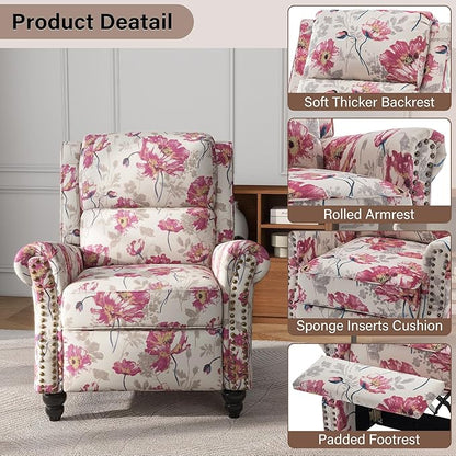 UIXE Pushback Recliner Chairs Set of 2, Fabric Armchair Push Back Accent Chair, Rivet Trim Club Chair Home Theater Overstuffed Single Sofa Reading Seat for Living Room, Pattern