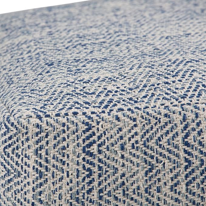 SIMPLIHOME Nate 20-inch Wide Square Pouf in Patterned Denim Mélange, Handwoven Boho-Style Cotton Ottoman, Footrest, or Extra Seating for Living Room, Assembled