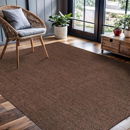 CAMILSON Easy Jute Rug 5x7, Indoor Outdoor Brown Color Fiber Area Rugs for Living Room Patio and Kitchen Rug, Solid Boho Woven Design, Easy-Cleaning, Washable Outside Carpet Alfombras (5 x 7)