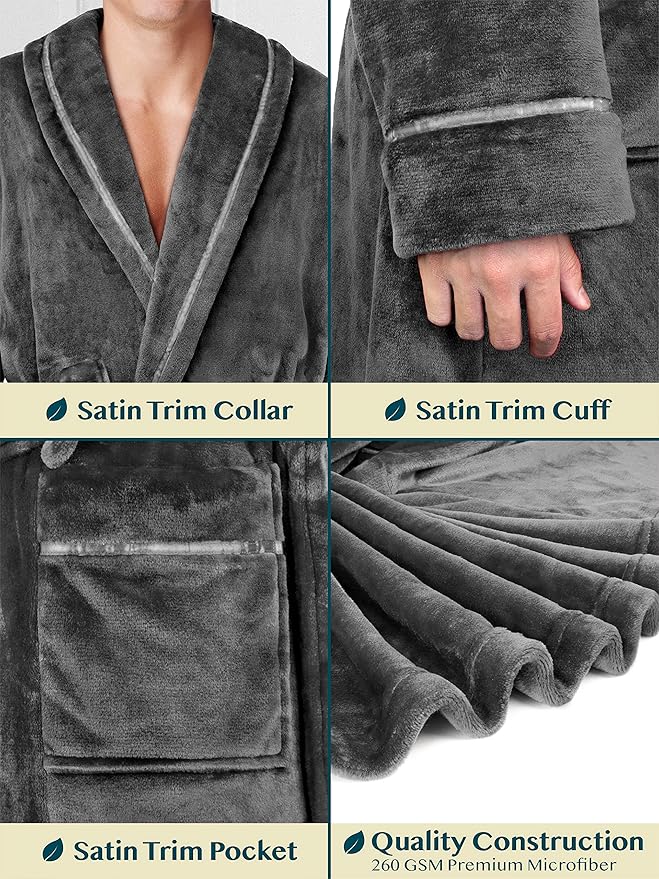 PAVILIA Mens Soft Robe | Warm Fleece Robes for Men, Soft Spa Bathrobe with Shawl Collar and Pockets