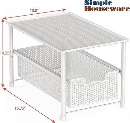 Simple Houseware Stackable Under Sink Cabinet Sliding Basket Organizer Drawer, White