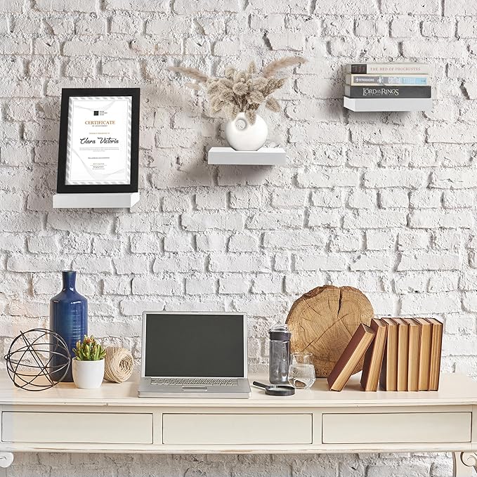 Sorbus Square Floating Shelf for Wall - 3 Small Shelves with Invisible Mounting Brackets for Living Room Decor, Bedroom, Bathroom Decor, Home & Kitchen - 9" White Wall Shelf to Display Photos Trophies