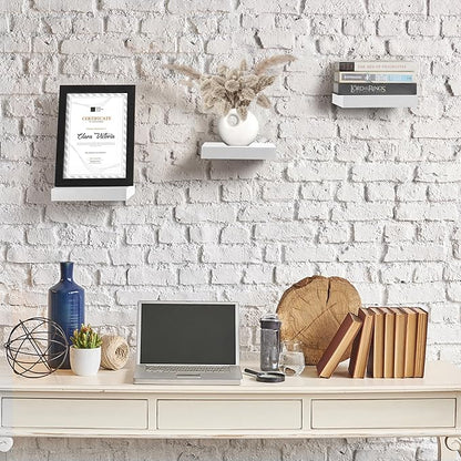 Sorbus Square Floating Shelf for Wall - 3 Small Shelves with Invisible Mounting Brackets for Living Room Decor, Bedroom, Bathroom Decor, Home & Kitchen - 9" White Wall Shelf to Display Photos Trophies