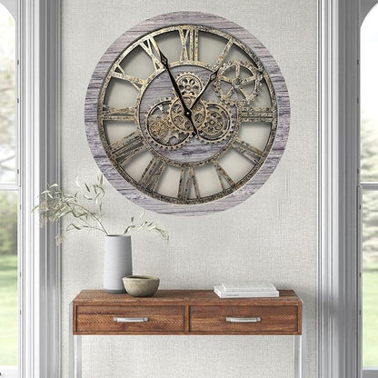 The Gears Clock The Original Real Moving Gear Wall Clock Vintage Industrial Oversized Rustic Farmhouse (24 inch (60cm),Silver Grey)