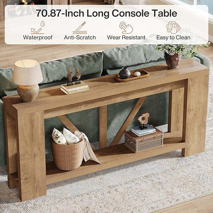 Tribesigns 70.9" Extra Long Entry Table, Farmhouse Wood Console Table with Storage, Modern Accent Sofa Table Behind Couch Foyer Tables for Entryway, Living Room, Entrance, Light Brown