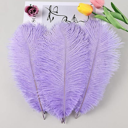 THARAHT Lavender Ostrich Feathers 12pcs Natural Bulk 8-10Inch 20cm-25cm for Crafts Wedding Party Centerpieces Flower Arrangement Easter Gatsbi and Home Decoration Feather