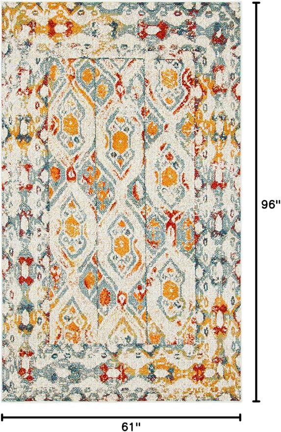 Unique Loom Rosso Collection Vintage, Geometric, Bohemian, Traditional, Distressed, Southwestern Area Rug, 5' 0" x 8' 0", Multi/Ivory