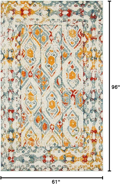 Unique Loom Rosso Collection Vintage, Geometric, Bohemian, Traditional, Distressed, Southwestern Area Rug, 5' 0" x 8' 0", Multi/Ivory
