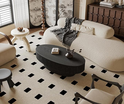 47.2''Oval Coffee Table with Storage, Mid Century Modern Fluted Drum Center Tables with Lid, Solid Wood Side Pedestal Coffee Table Tea Table for Living Room, Bedroom, Apartment-Black