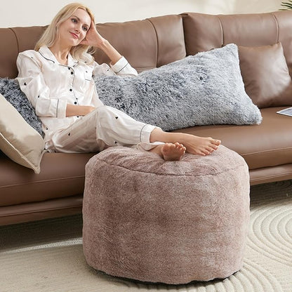 Round Pouf Ottoman 26 * 18" Small Ottoman Foot Rest Pouf Brown Foot Stools for Living Room Comfortable and Dirt Resistant Poofs/Ottomans Furniture Round Ottomans Floor Poufs for Home Decor