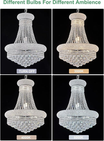 12 - Light Unique Empire Crystal Chandelier for Foyer Entrance Living Room Dining Room Bedroom Entryway Chrome Finish