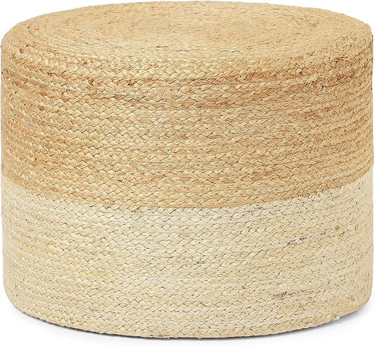 REDEARTH · Cylindrical Pouf Foot Stool Ottoman - Jute Braided Pouffe Poof Accent Sitting Footrest for Living Room, Bedroom, Nursery, Patio, Lounge & Other Rooms (Natural Ivory, 18"x18"x14")