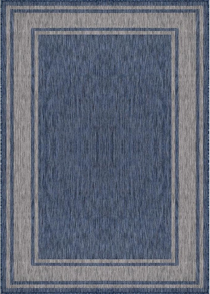 Beverly Rug Large Outdoor Rug 10x14 Modern Bordered Area Rugs for Indoor and Outdoor Patio Deck Porch Garden Waterproof Weather Sun Resistant Washable Outside Carpet (10 x 14 Navy)