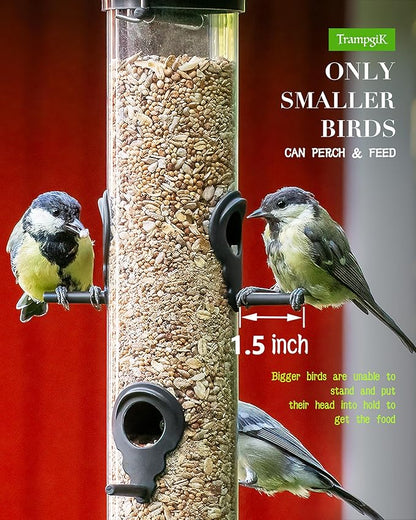 Bird Feeder Premium Hard Plastic for Wild Bird Feeders for Outdoors, Tube Bird Feeders for Outdoors Hanging,14 Inch 6 Port Black, Pack of 1