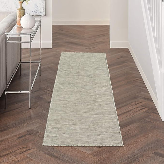 Nourison Positano Indoor/Outdoor Light Grey 2'2" x 8' Area Rug, Easy Cleaning, Non Shedding, Bed Room, Living Room, Dining Room, Backyard, Deck, Patio (2x8)