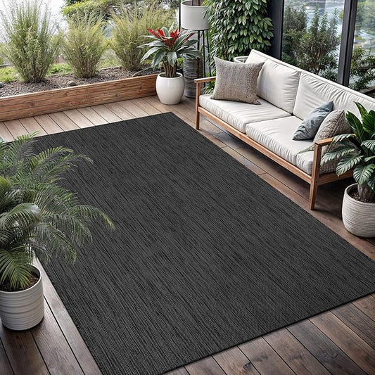 Washable Indoor Outdoor Rug 8x10 Weather Resistant Area Rugs Modern Solid for Porch Deck Balcony Backyard Patio Outside Carpet (8 X 10 Dark Grey)
