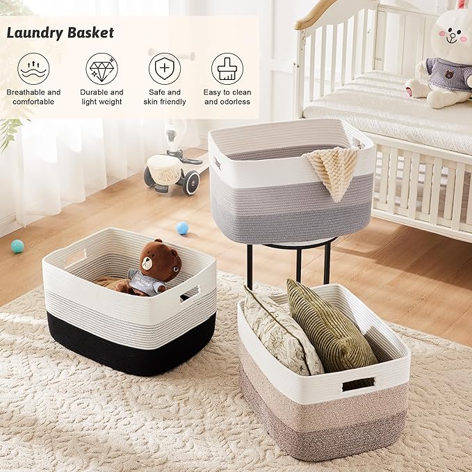 Blanket Basket,Rectangle Woven Baskets for Storage,30L Laundry Basket for Decorative Nursery Blanket,Toys,Dirty Clothes and Magazine in Shelves,Baby Room,and Living Room