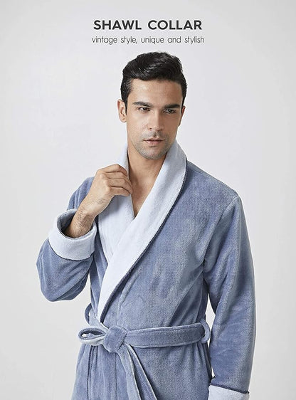 DAVID ARCHY Men's Soft Fleece Plush Robe Full Length Long Bathrobe