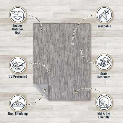 Washable Indoor Outdoor Rug 8x10 Weather Resistant Area Rugs Modern Solid for Porch Deck Balcony Backyard Patio Outside Carpet (8 X 10 Silver Grey)