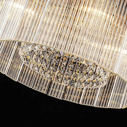 4-Lights Drum Glass Chandelier, Modern Style Light Fixture for Dining Room, Bedroom, Ripple Glass Shade & Brass Finish, D16.5 * H18~48 inch (Adjustable Height)