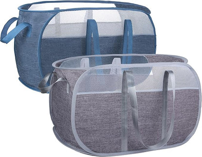 Pop Up Laundry Hamper，with Durable Handles collapsible laundry basket，Easy to Open and Fold for college Dorm,kids room，travel (blue+gray)…