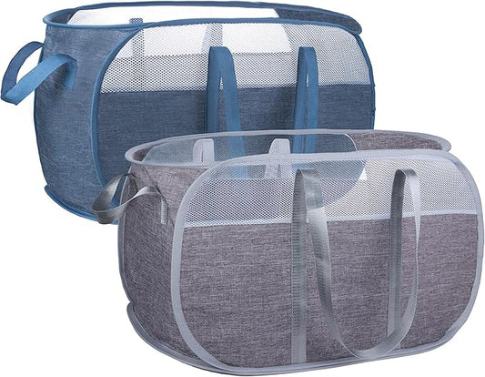 Pop Up Laundry Hamper，with Durable Handles collapsible laundry basket，Easy to Open and Fold for college Dorm,kids room，travel (blue+gray)…