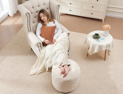 Pouf Ottoman Foot Rest 20"x15" Footstools and Ottomans Small with Filling Cream Small Beige Ottoman Foot Rest Ivory Poofy Ottom Stool Soft Poofs/Ottomans Furniture Living Room Ottom Footstool