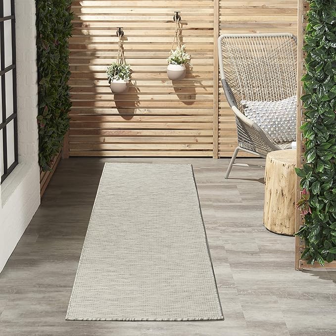 Nourison Positano Indoor/Outdoor Light Grey 2'2" x 8' Area Rug, Easy Cleaning, Non Shedding, Bed Room, Living Room, Dining Room, Backyard, Deck, Patio (2x8)