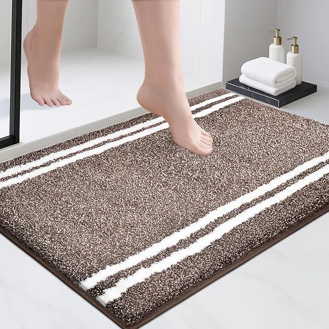 PURRUGS Bathroom Rug Non-Slip Machine Washable 24" x 36", Super Absorbent and Quick Dry Shaggy Microfiber Bath Mat, Extra Soft and Plush Bath Rug for Bathtub, Shower and Sink, Brown