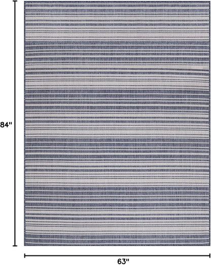 Stripe Outdoor Rug 5x7 Washable Outside Carpet for Indoor Patio Porch Waterproof Easy Cleaning Non Shedding Area Rugs Blue 5 x 7