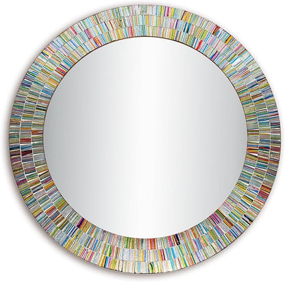 Bohemian Rainbow Wall Mirror -Glass Mosaic Mirror Decorative Wall Mirror, Multi Color Spectrum Wall Mountable, 24" Multi-Color Round Framed Mirror