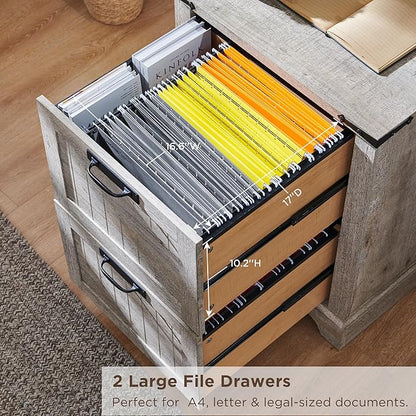 RedLemon Bookcase with 2 File Drawers, 72" Tall Farmhouse Bookshelf with Storage and Adjustable Shelves, 4 Tier Rustic Wood Bookshelf with Cabinet for Home Office, Living Room (Light Rustic Oak)