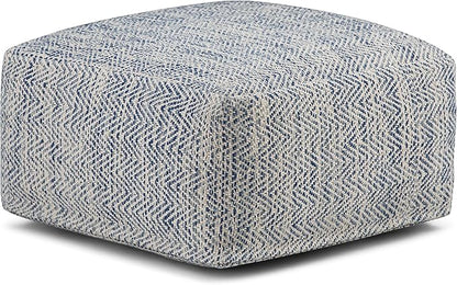 SIMPLIHOME Nate 20-inch Wide Square Pouf in Patterned Denim Mélange, Handwoven Boho-Style Cotton Ottoman, Footrest, or Extra Seating for Living Room, Assembled
