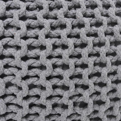 REDEARTH Round Boho Pouf Ottoman - Cable Knitted Cord Boho Pouffe - Stuffed Poof Accent Beanbag Footrest for Living Room - Nursery - Bedroom - Covered Patio - Study Nook (18”x18”x14”) - Gray-S