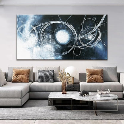 TAIJXAGSG Large Abstract Wall Art For Living Room Modern Dark Blue Wall Canvas Decorations White Line Canvas Wall Art Decor Prints Artwork Bedroom Kitchen Office Home Wall Artwork 29"×58"