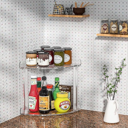 2 Tier Countertop Corner Organizer Shelf 7x7x8 Inch, Acrylic Bathroom Organizer Corner Shelf for Countertop, Clear Vanity Storage Organizer for Skincare, Cosmetics, Perfume