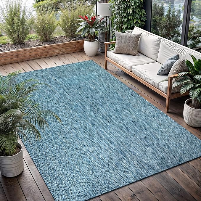 Washable Indoor Outdoor Rug Weather Resistant Carpet Modern Solid for Porch Deck Balcony Backyard Patio Rug 6x9 Aqua Blue
