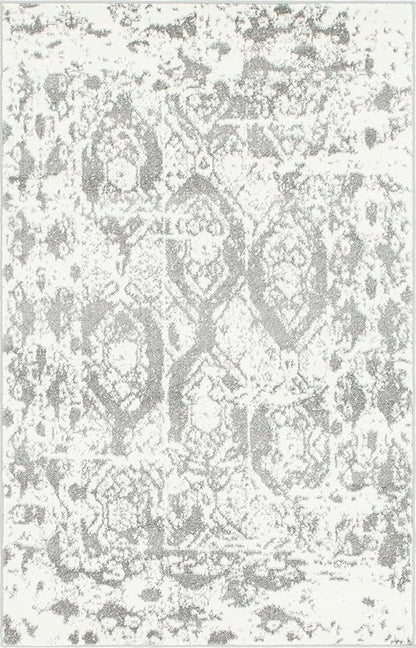 Unique Loom Rosso Collection Vintage, Geometric, Bohemian, Traditional, Distressed, Southwestern Area Rug, Rectangular 4' 0" x 6' 0", Light Gray/Ivory