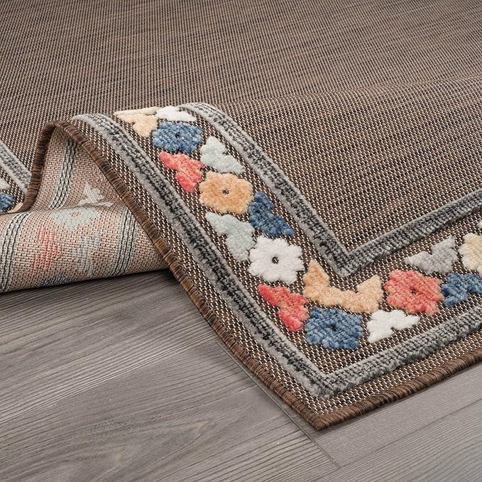 Beverly Rug Outdoor Rug 4x6 Modern Bordered Area Rugs for Indoor and Outdoor Patio Easy to Clean Non Shedding Living Room Porch Garden Washable Outside Carpet (4 x 6 Brown)