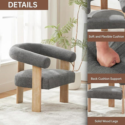 VKNOW Accent Chair Living Room Chair, Modern Upholstered Armchair with Solid Wood Legs, Comfy Barrel Arm Chairs for Living Room Bedroom, Dark Grey